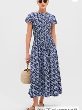 Hyacinth House Blue Floral Smocked Rollins Midi Dress